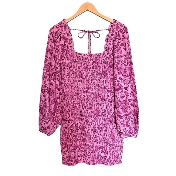 NWT Free People Mini Dress Long Sleeved Bodycon Floral Purple Magenta Size Small - Picture 2 of 14